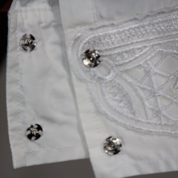 Tory Burch size 8 white cotton Murphy shirt lace embroidered collar & cuffs - Picture 6 of 11